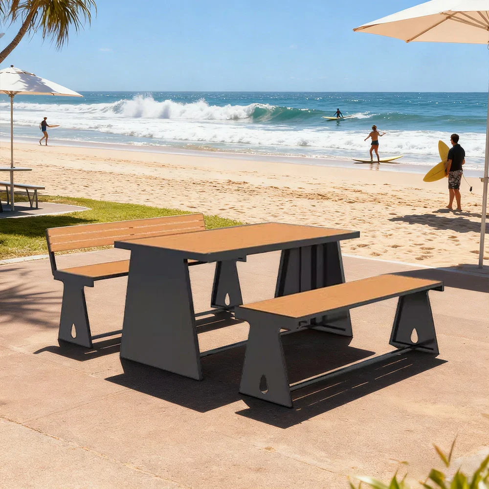 SOLARA Outdoor Table & Chair Set 120/140/160cm A-Frame Support Anti-Rust Iron Structure Smooth Painted Finish Stable Durable Design - Black - Image 2