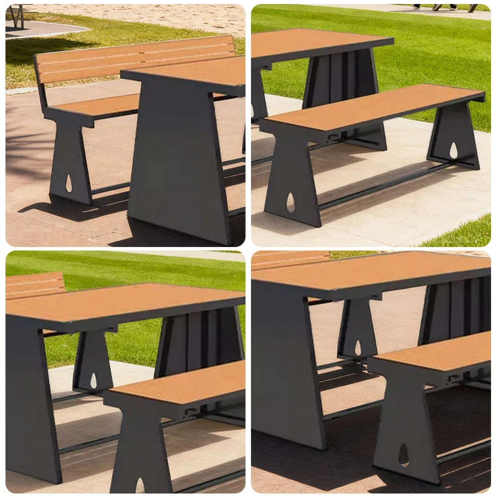SOLARA Outdoor Table & Chair Set 120/140/160cm A-Frame Support Anti-Rust Iron Structure Smooth Painted Finish Stable Durable Design - Black - Image 3