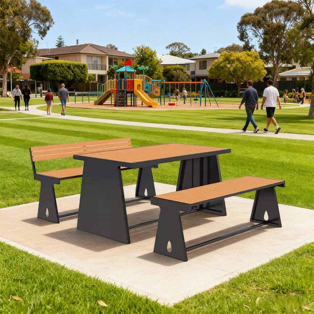 SOLARA Outdoor Table & Chair Set 120/140/160cm A-Frame Support Anti-Rust Iron Structure Smooth Painted Finish Stable Durable Design - Black - Image 4