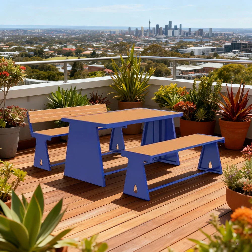 SOLARA Outdoor Table & Chair Set 120/140/160cm A-Frame Support Anti-Rust Iron Structure Smooth Painted Finish Stable Durable Design - Blue - Image 2