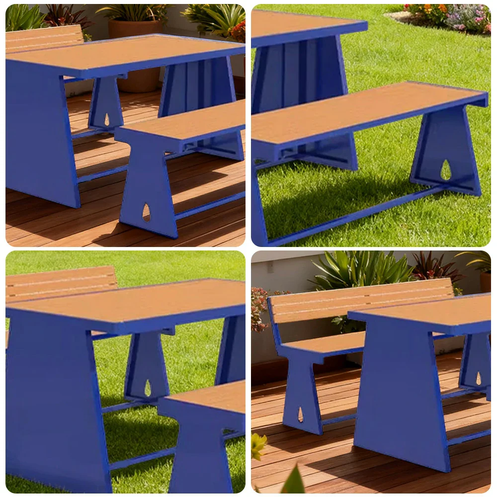 SOLARA Outdoor Table & Chair Set 120/140/160cm A-Frame Support Anti-Rust Iron Structure Smooth Painted Finish Stable Durable Design - Blue - Image 3