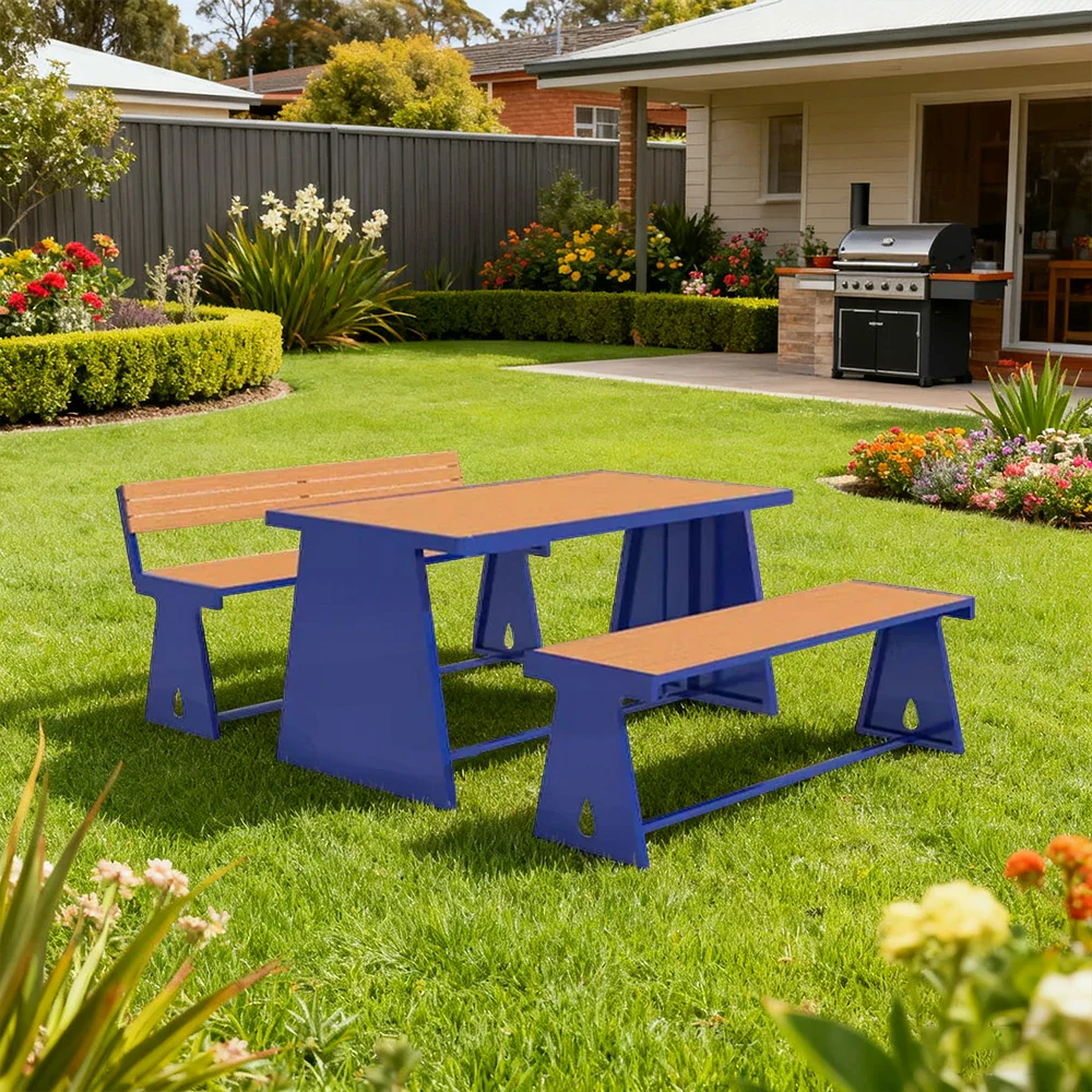 SOLARA Outdoor Table & Chair Set 120/140/160cm A-Frame Support Anti-Rust Iron Structure Smooth Painted Finish Stable Durable Design - Blue - Image 4