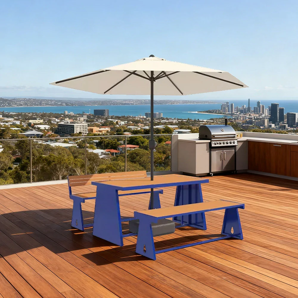 SOLARA Outdoor Table, Chair & Umbrella Set 120/140/160cm A-Frame Support Anti-Rust Iron Structure Smooth Painted Finish Stable Durable Design - Blue - Image 2