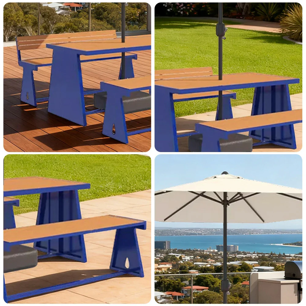 SOLARA Outdoor Table, Chair & Umbrella Set 120/140/160cm A-Frame Support Anti-Rust Iron Structure Smooth Painted Finish Stable Durable Design - Blue - Image 3