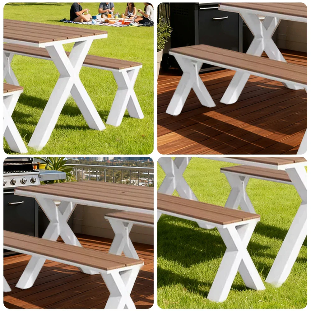 SOLARA Outdoor Table & Chair Set 120/160/200cm Sunproof Waterproof Surface High-Temp Coated Steel Frame Strong Support Anti-Corrosion Design - White - Image 3