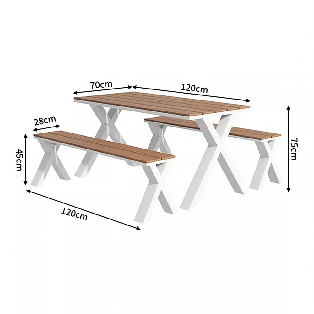 SOLARA Outdoor Table & Chair Set 120/160/200cm Sunproof Waterproof Surface High-Temp Coated Steel Frame Strong Support Anti-Corrosion Design - White - Image 5