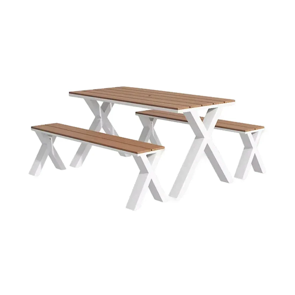 SOLARA Outdoor Table & Chair Set 120/160/200cm Sunproof Waterproof Surface High-Temp Coated Steel Frame Strong Support Anti-Corrosion Design - White - Image 6