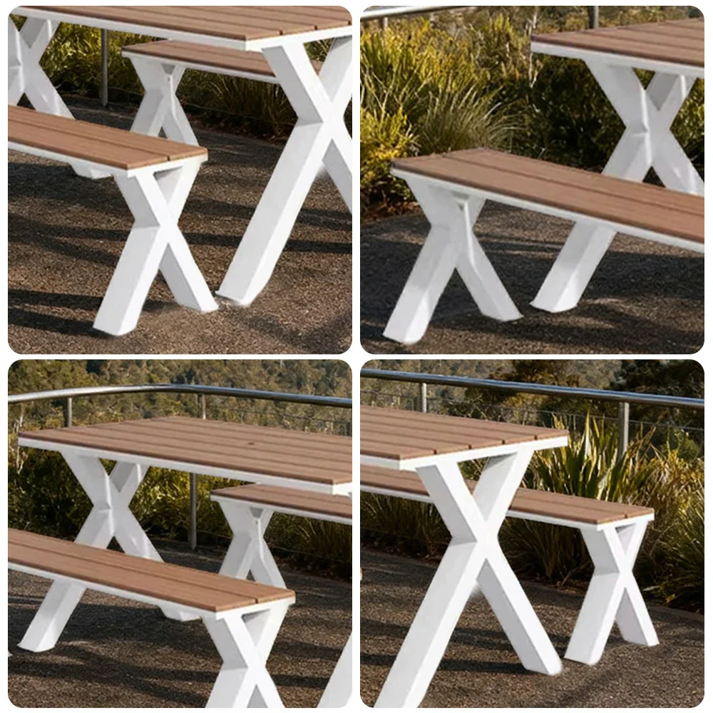 SOLARA Outdoor Table & Chair Set 120/160/200cm Sunproof Waterproof Surface High-Temp Coated Steel Frame Strong Support Anti-Corrosion Design - White - Image 8