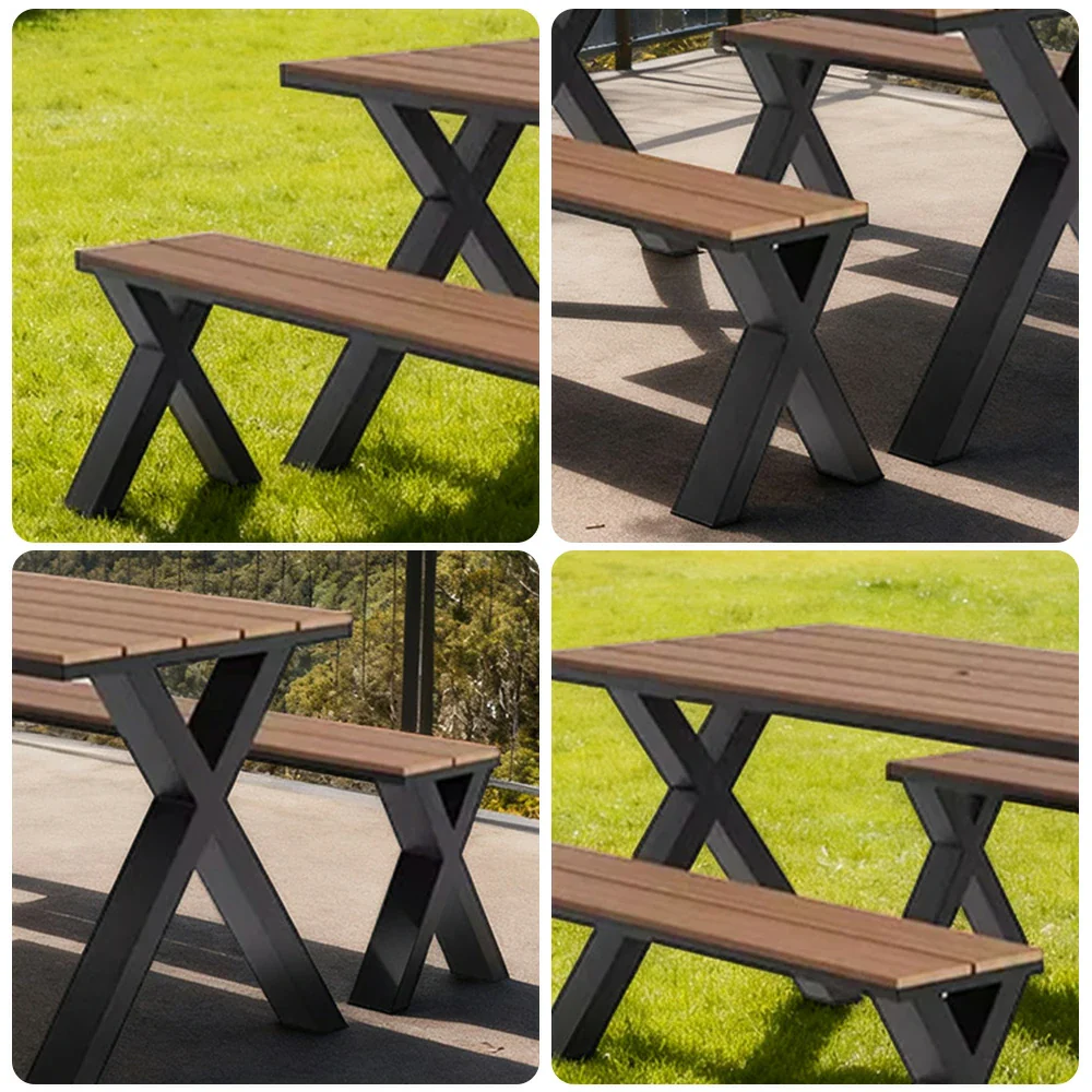 SOLARA Outdoor Table & Chair Set 120/160/200cm Sunproof Waterproof Surface High-Temp Coated Steel Frame Strong Support Anti-Corrosion Design - Black - Image 3