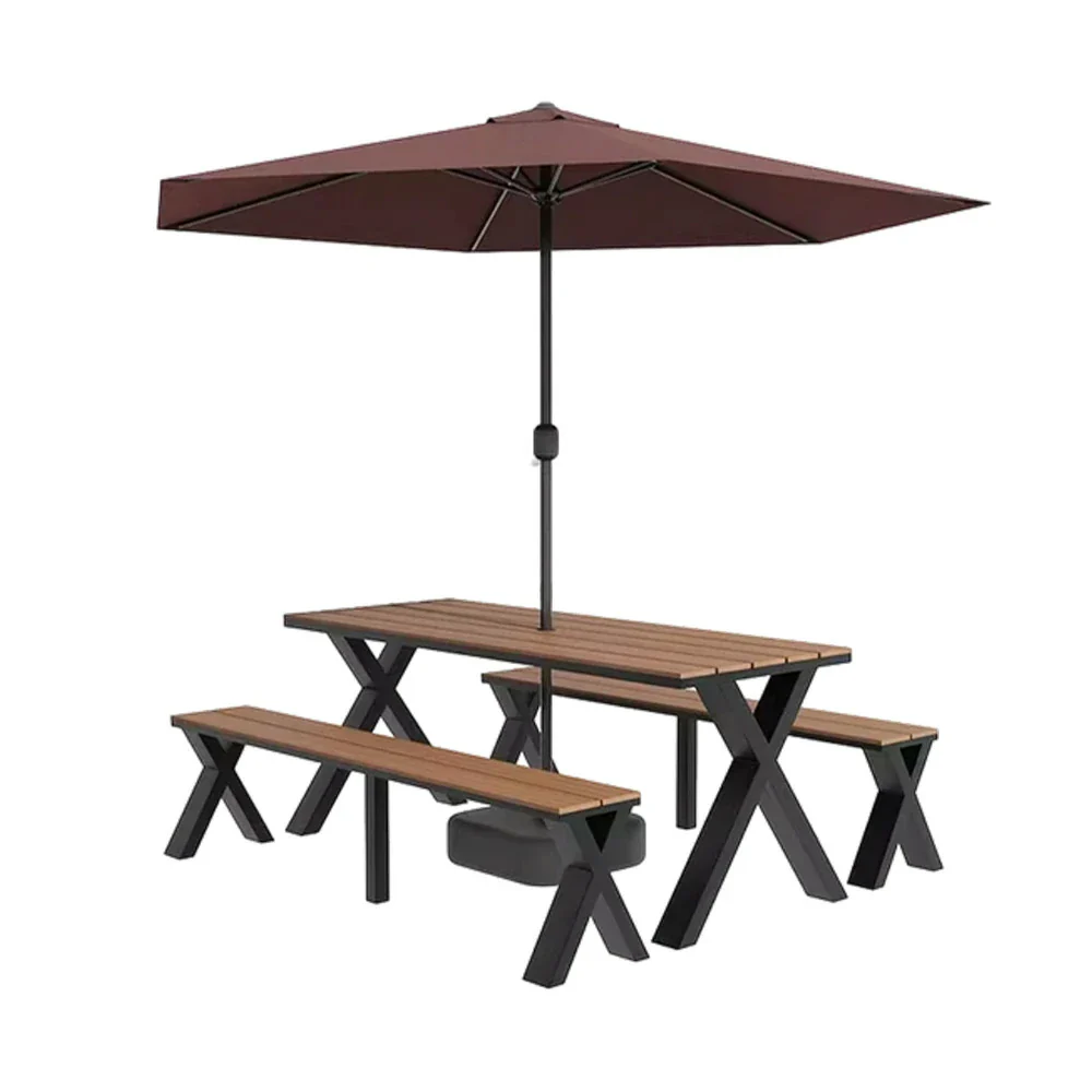 SOLARA Outdoor Table, Chair & Umbrella Set 120/160/200cm Sunproof Waterproof Surface High-Temp Coated Steel Frame Strong Support Anti-Corrosion Design - Black - Image 11
