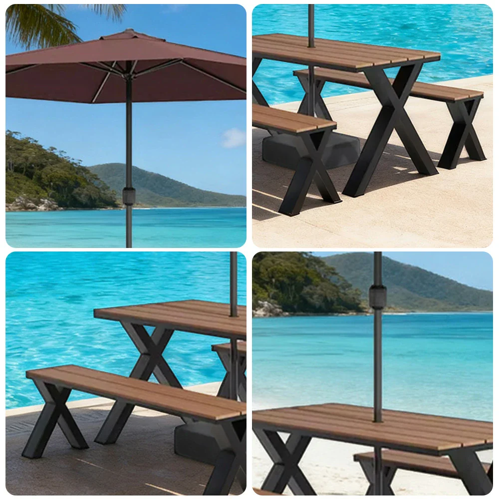 SOLARA Outdoor Table, Chair & Umbrella Set 120/160/200cm Sunproof Waterproof Surface High-Temp Coated Steel Frame Strong Support Anti-Corrosion Design - Black - Image 3