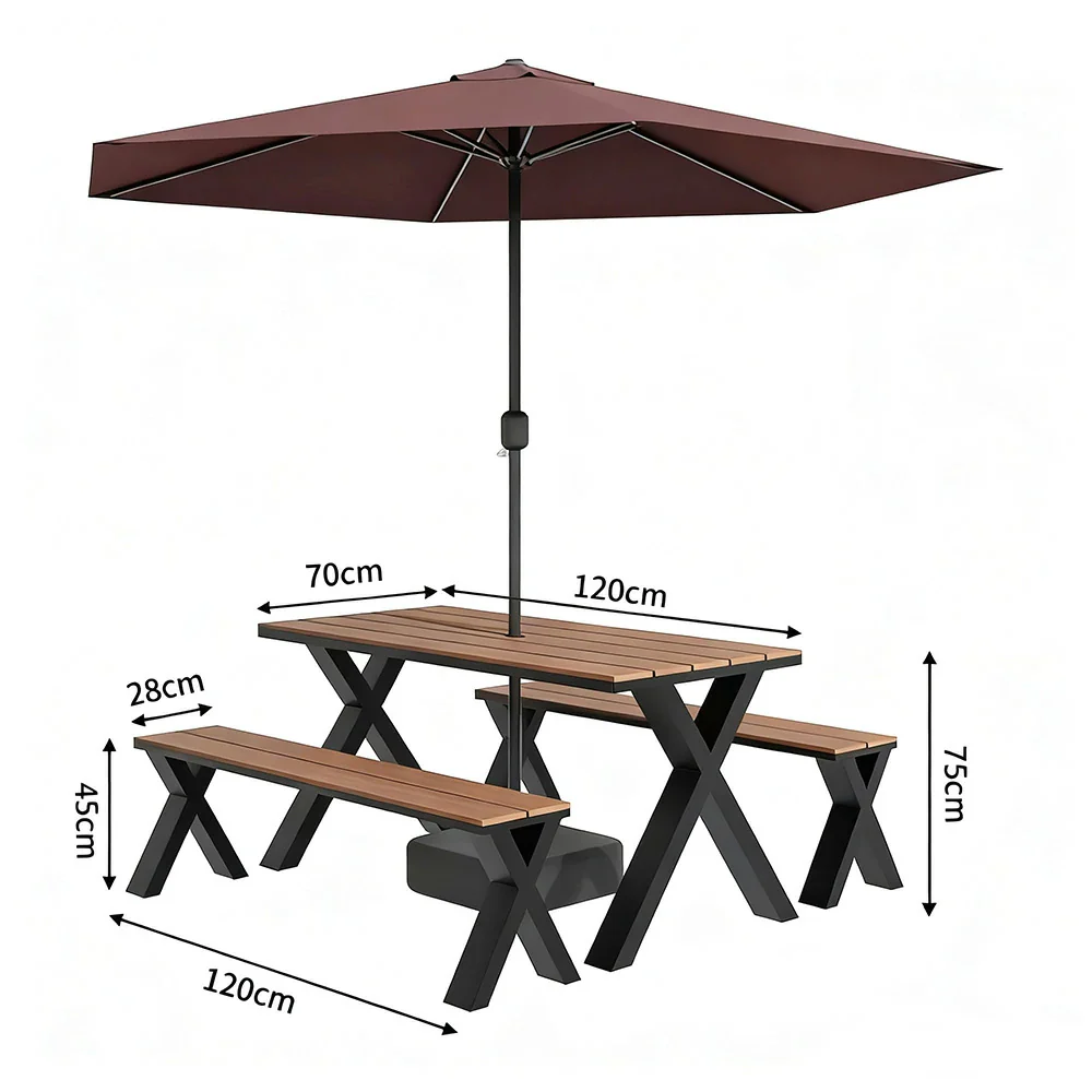 SOLARA Outdoor Table, Chair & Umbrella Set 120/160/200cm Sunproof Waterproof Surface High-Temp Coated Steel Frame Strong Support Anti-Corrosion Design - Black - Image 5