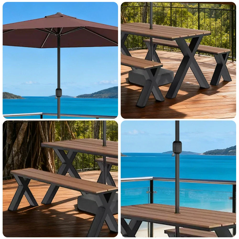 SOLARA Outdoor Table, Chair & Umbrella Set 120/160/200cm Sunproof Waterproof Surface High-Temp Coated Steel Frame Strong Support Anti-Corrosion Design - Black - Image 8