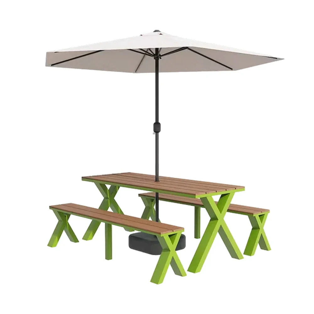 SOLARA Outdoor Table, Chair & Umbrella Set 120/160/200cm Sunproof Waterproof Surface High-Temp Coated Steel Frame Strong Support Anti-Corrosion Design - Green - Image 11