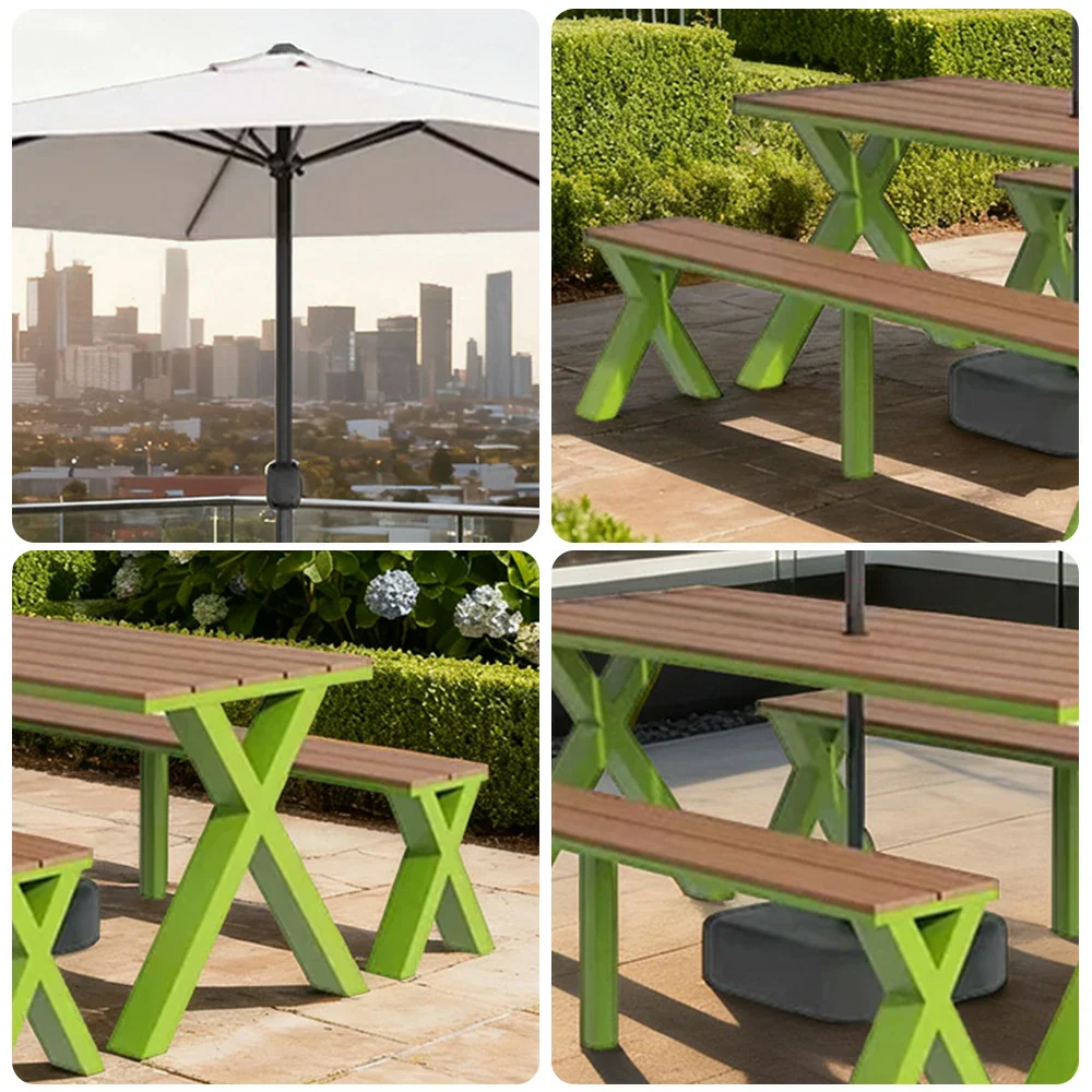 SOLARA Outdoor Table, Chair & Umbrella Set 120/160/200cm Sunproof Waterproof Surface High-Temp Coated Steel Frame Strong Support Anti-Corrosion Design - Green - Image 13