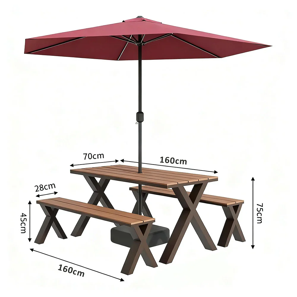 SOLARA Outdoor Table, Chair & Umbrella Set 120/160/200cm Sunproof Waterproof Surface High-Temp Coated Steel Frame Strong Support Anti-Corrosion Design - Brown - Image 10