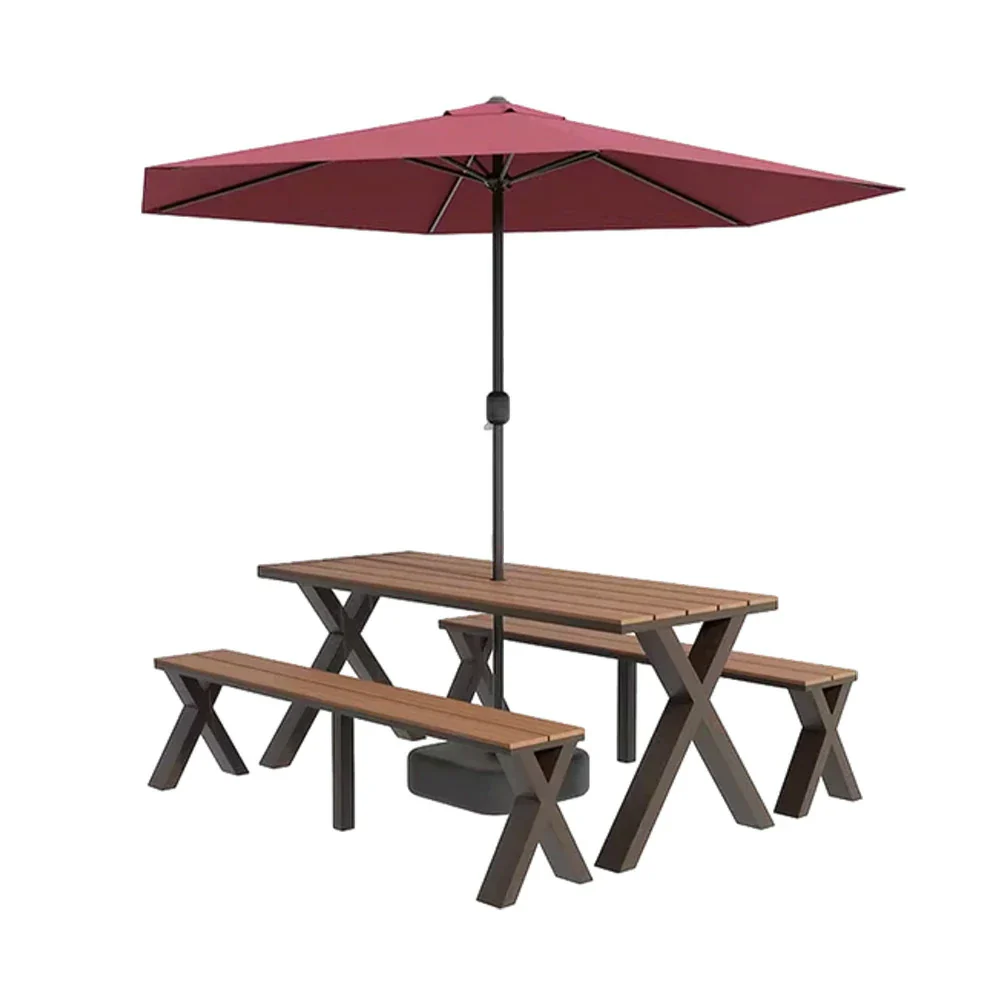 SOLARA Outdoor Table, Chair & Umbrella Set 120/160/200cm Sunproof Waterproof Surface High-Temp Coated Steel Frame Strong Support Anti-Corrosion Design - Brown - Image 11
