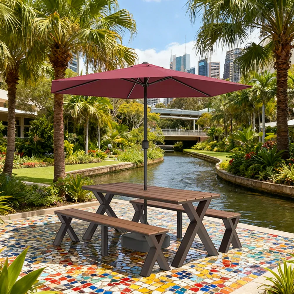 SOLARA Outdoor Table, Chair & Umbrella Set 120/160/200cm Sunproof Waterproof Surface High-Temp Coated Steel Frame Strong Support Anti-Corrosion Design - Brown - Image 12