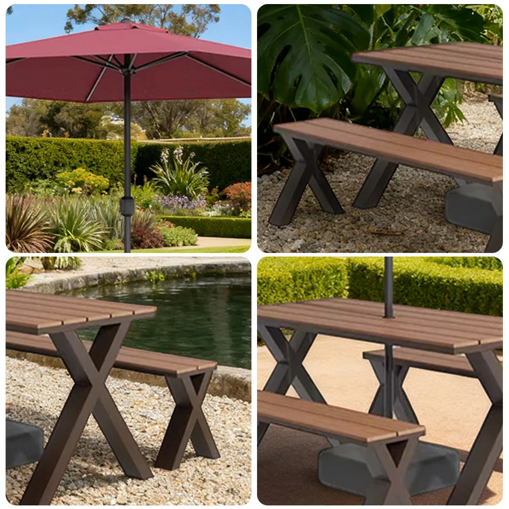 SOLARA Outdoor Table, Chair & Umbrella Set 120/160/200cm Sunproof Waterproof Surface High-Temp Coated Steel Frame Strong Support Anti-Corrosion Design - Brown - Image 3