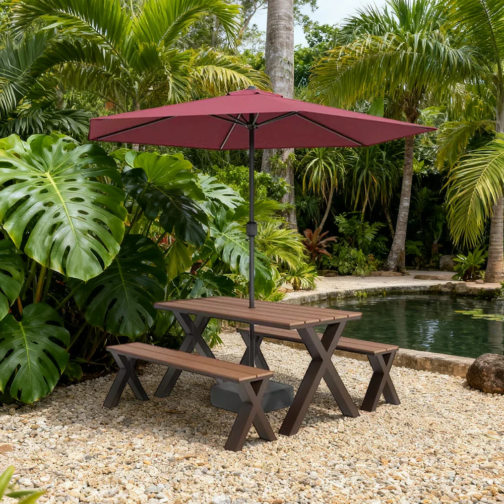 SOLARA Outdoor Table, Chair & Umbrella Set 120/160/200cm Sunproof Waterproof Surface High-Temp Coated Steel Frame Strong Support Anti-Corrosion Design - Brown - Image 4