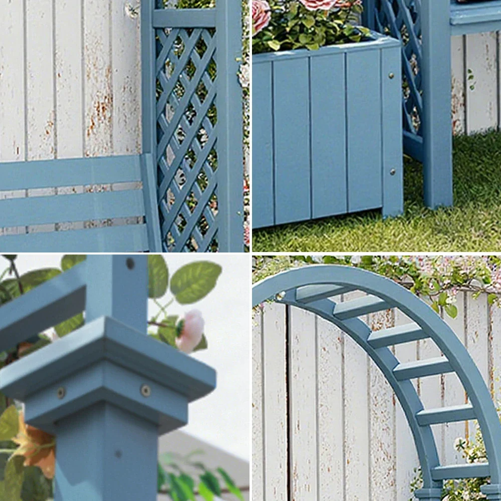 SOLARA Arch Garden Seat with 2 Planter Boxes - Finnish Solid Wood Outdoor Patio Furniture - Blue - Image 3