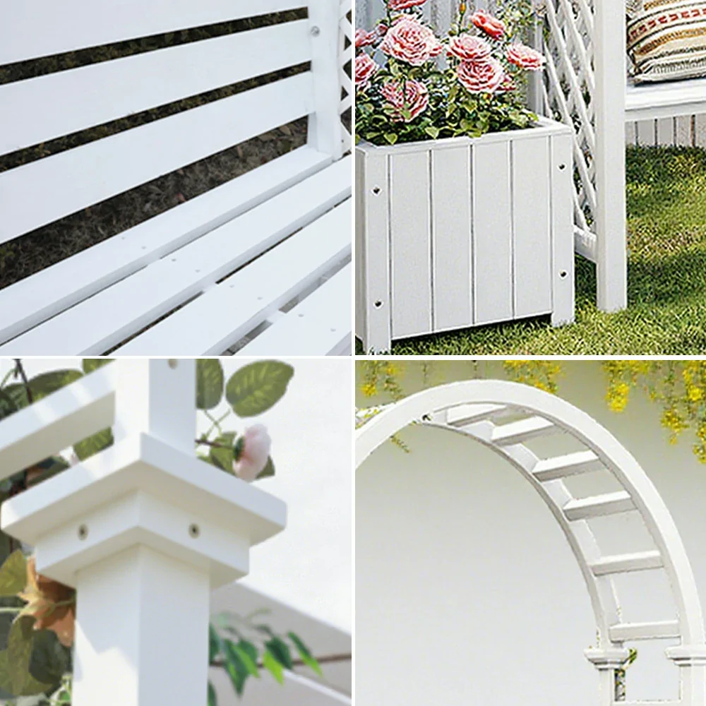SOLARA Arch Garden Seat with 2 Planter Boxes - Finnish Solid Wood Outdoor Patio Furniture - White - Image 3