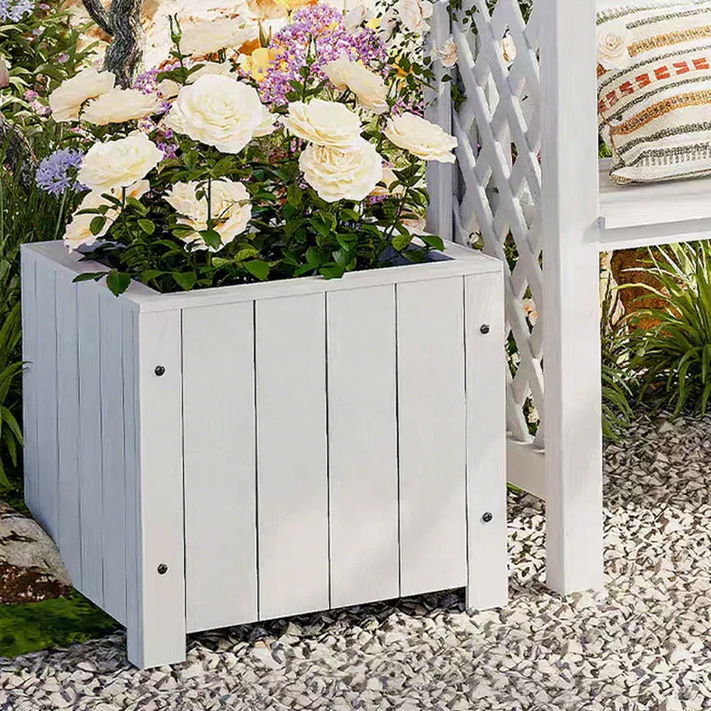 SOLARA Planter Box - Finnish Solid Wood 50×50×50 Outdoor Garden & Patio Furniture - White - Image 4