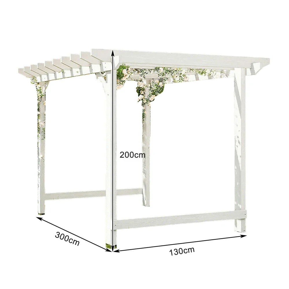 SOLARA Double-Row Pergola - Finnish Solid Wood, 3m x 1.3m/2m x 2m, Outdoor Garden & Patio Shade - White - Image 5