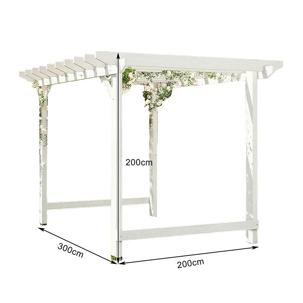 SOLARA Double-Row Pergola - Finnish Solid Wood, 3m x 1.3m/2m x 2m, Outdoor Garden & Patio Shade - White - Image 6