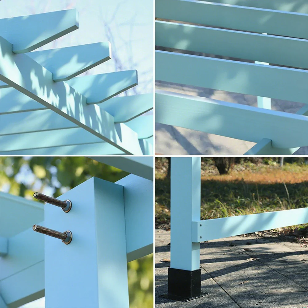 SOLARA Wall-Mounted Pergola - Finnish Solid Wood, 3m x 1.3m/2m x 2m, Outdoor Garden & Patio Shade - Blue - Image 3