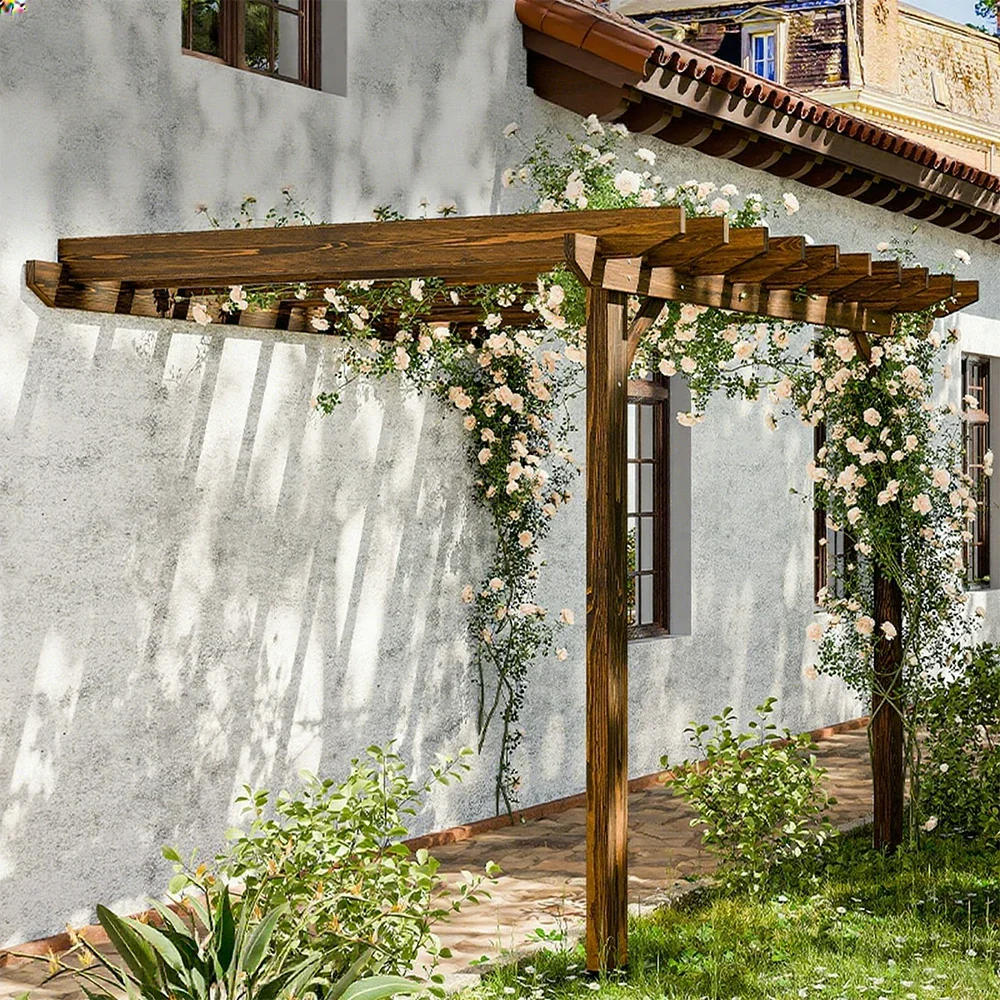 SOLARA Wall-Mounted Pergola - Finnish Solid Wood, 3m x 1.3m/2m x 2m, Outdoor Garden & Patio Shade - Brown - Image 2