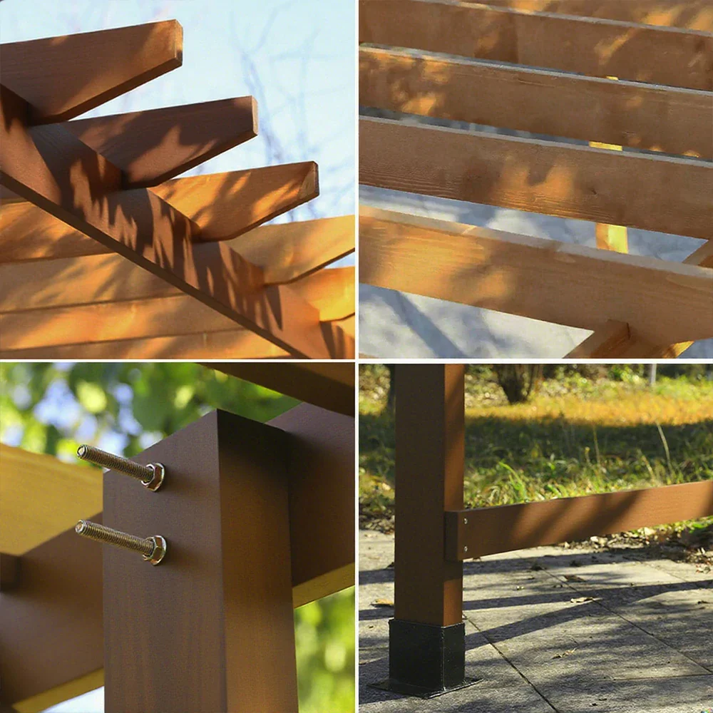 SOLARA Wall-Mounted Pergola - Finnish Solid Wood, 3m x 1.3m/2m x 2m, Outdoor Garden & Patio Shade - Brown - Image 3