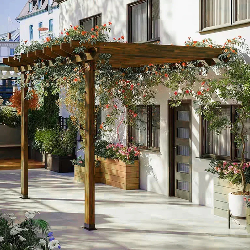 SOLARA Wall-Mounted Pergola - Finnish Solid Wood, 3m x 1.3m/2m x 2m, Outdoor Garden & Patio Shade - Brown - Image 4