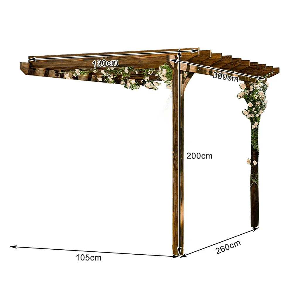 SOLARA Wall-Mounted Pergola - Finnish Solid Wood, 3m x 1.3m/2m x 2m, Outdoor Garden & Patio Shade - Brown - Image 5