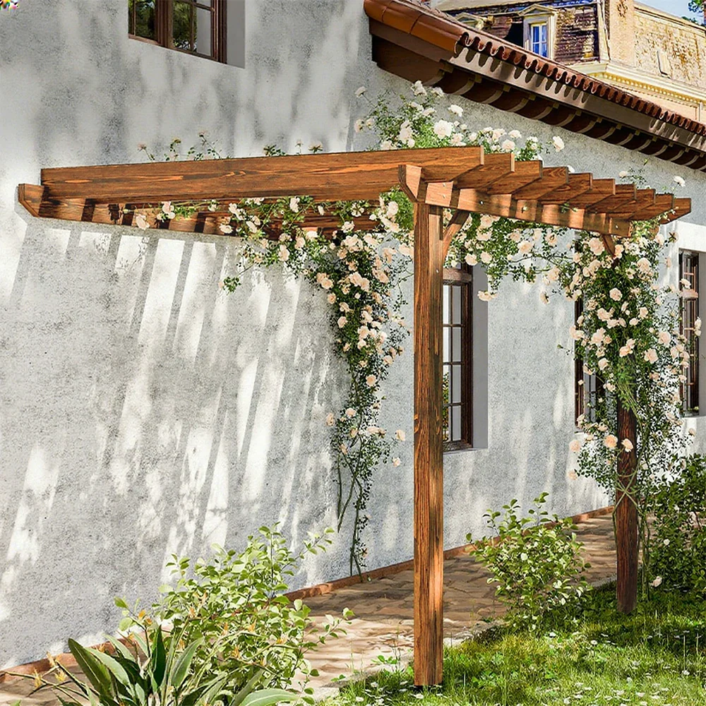 SOLARA Wall-Mounted Pergola - Finnish Solid Wood, 3m x 1.3m/2m x 2m, Outdoor Garden & Patio Shade - Yellow - Image 4