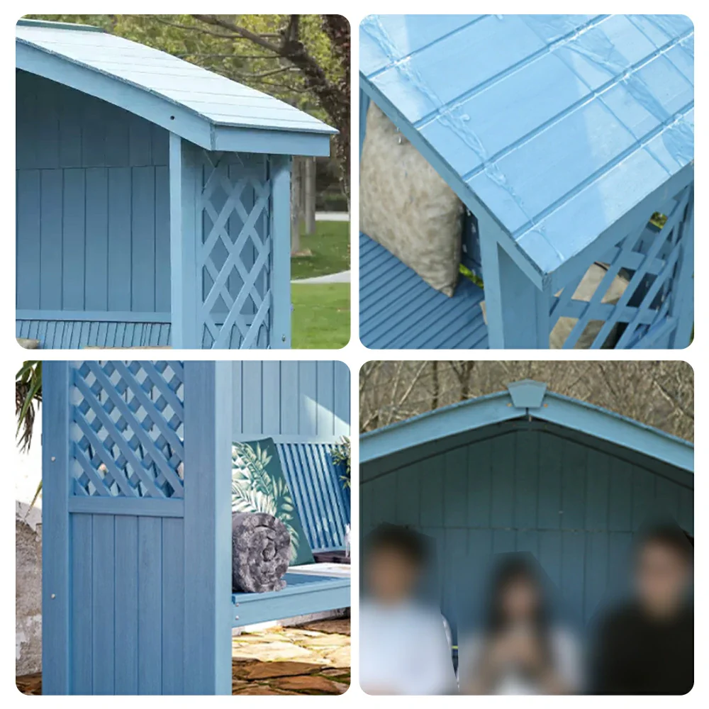 SOLARA Wooden Pergola - Finnish Solid Wood, Twill Design with Dual-Drainage Pitched Roof, Outdoor Garden & Patio Pavilion - Blue - Image 3
