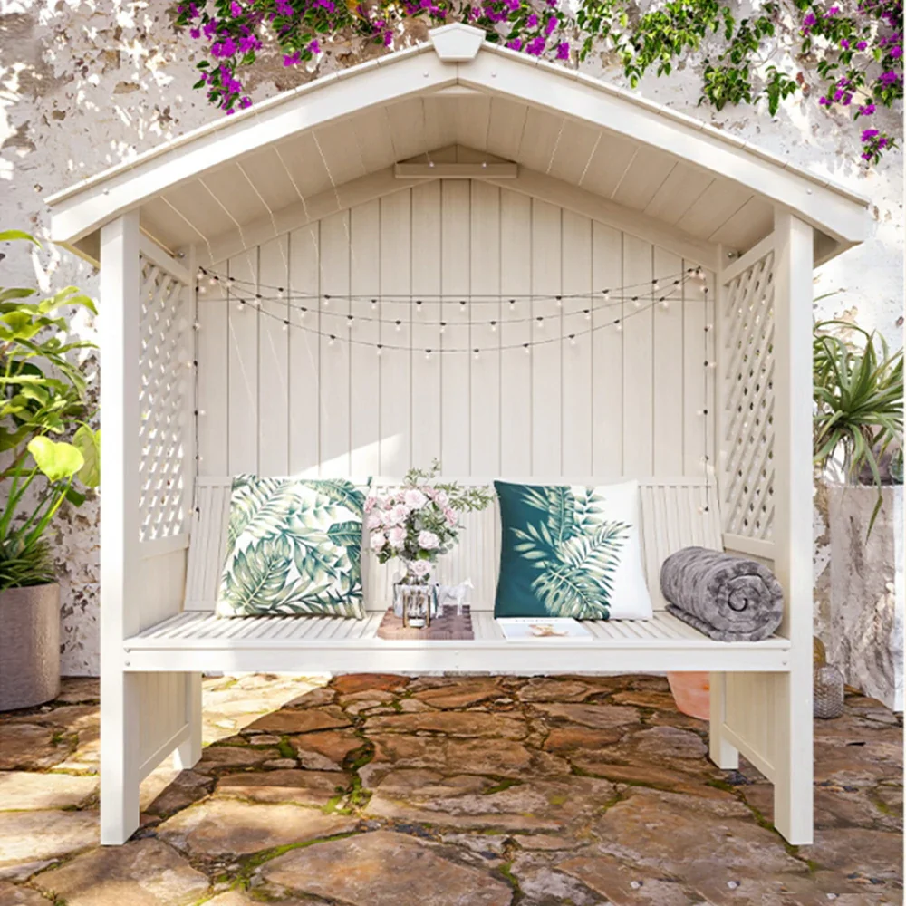 SOLARA Wooden Pergola - Finnish Solid Wood, Twill Design with Dual-Drainage Pitched Roof, Outdoor Garden & Patio Pavilion - White - Image 2