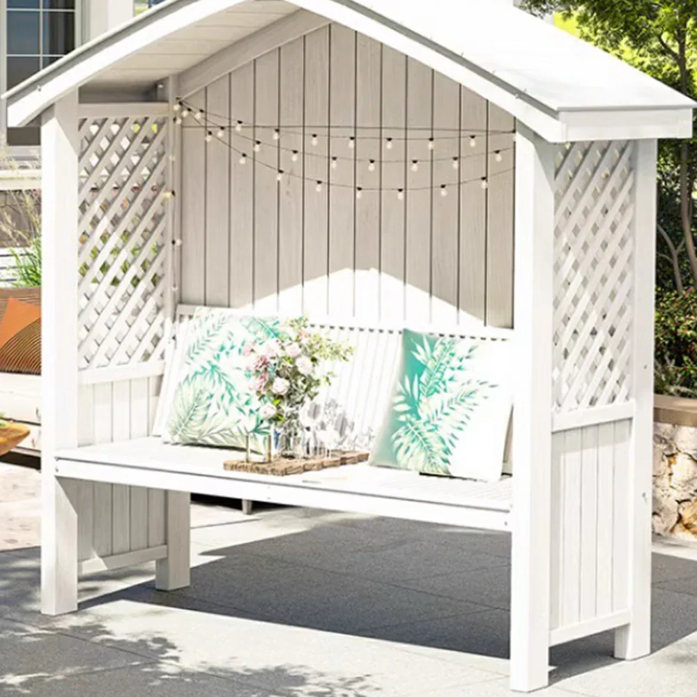 SOLARA Wooden Pergola - Finnish Solid Wood, Twill Design with Dual-Drainage Pitched Roof, Outdoor Garden & Patio Pavilion - White - Image 4