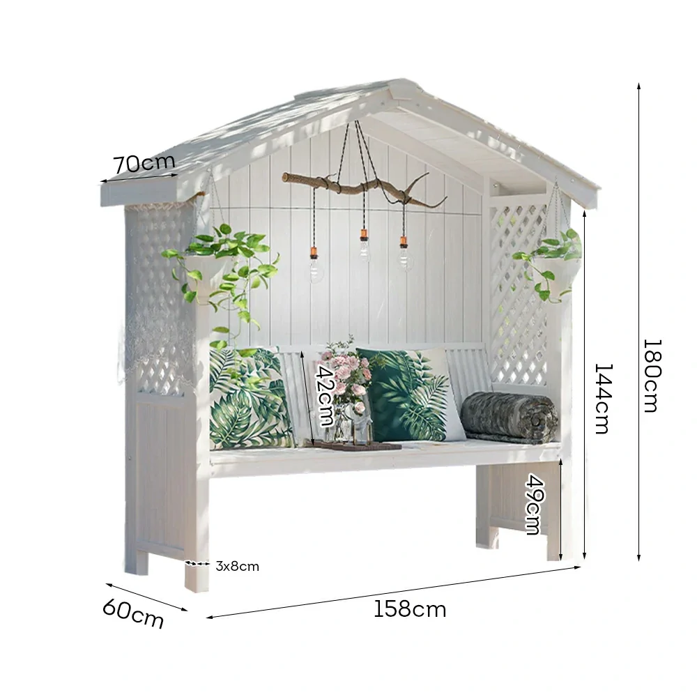 SOLARA Wooden Pergola - Finnish Solid Wood, Twill Design with Dual-Drainage Pitched Roof, Outdoor Garden & Patio Pavilion - White - Image 5