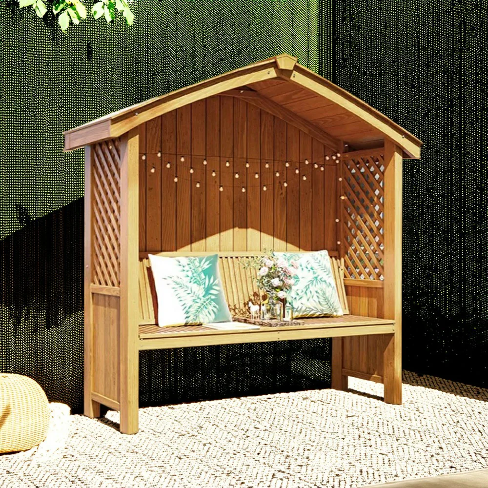 SOLARA Wooden Pergola - Finnish Solid Wood, Twill Design with Dual-Drainage Pitched Roof, Outdoor Garden & Patio Pavilion - Yellow - Image 2