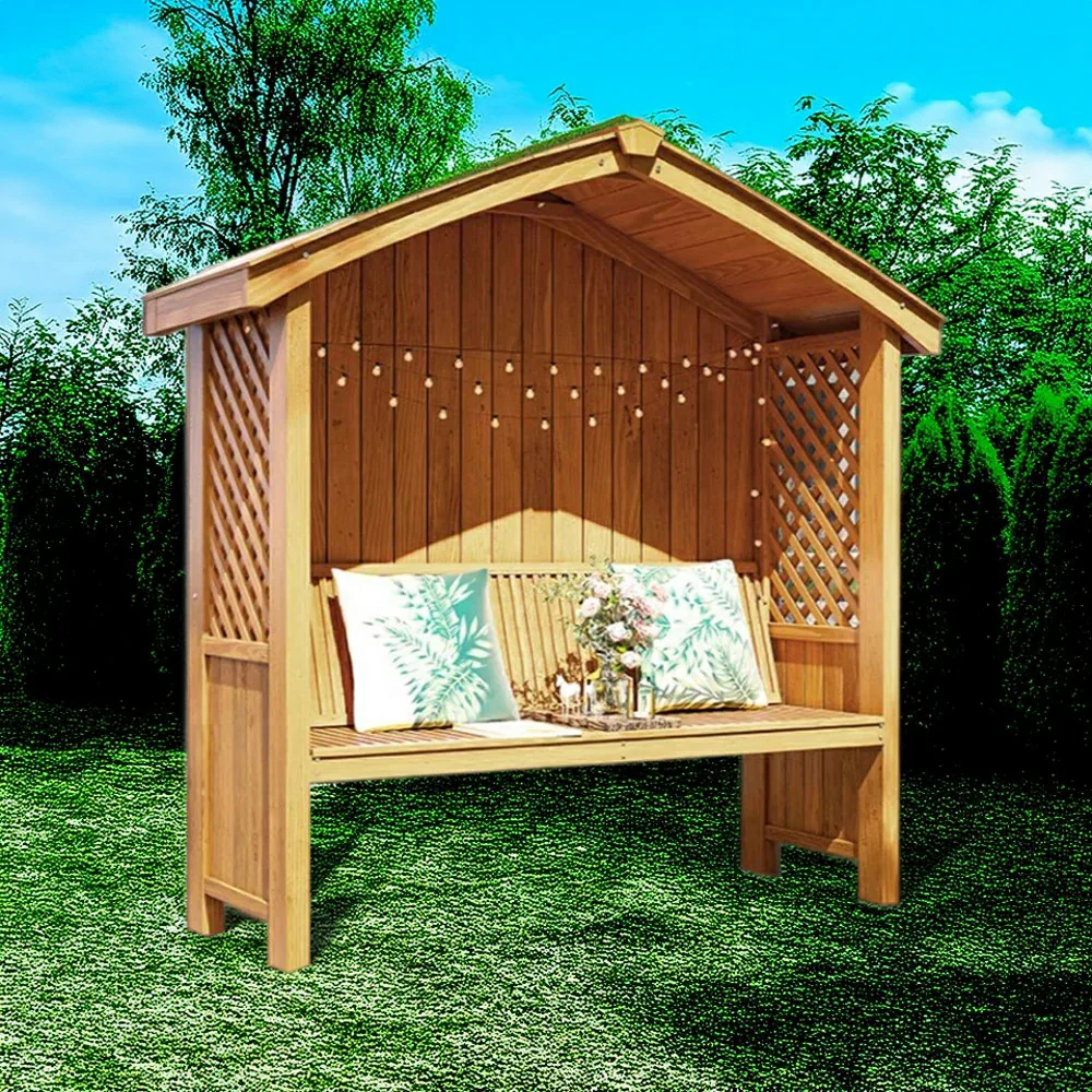 SOLARA Wooden Pergola - Finnish Solid Wood, Twill Design with Dual-Drainage Pitched Roof, Outdoor Garden & Patio Pavilion - Yellow - Image 4