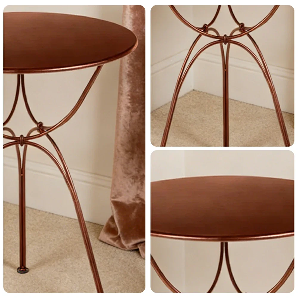 SOLARA Outdoor Round Side Table - Powder-Coated Steel Frame with Hand-Welded Support, Weather-Resistant Patio Accent Table - Red - Image 3
