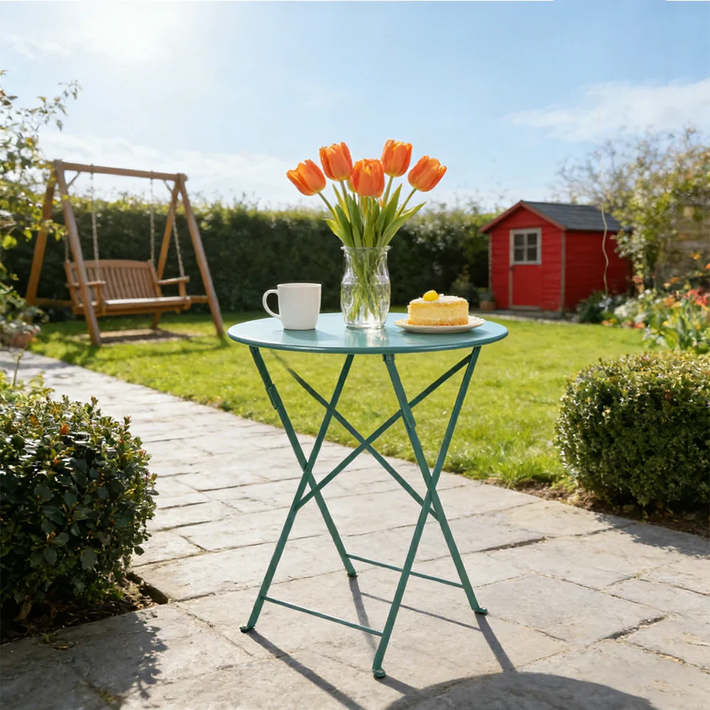 SOLARA Foldable Bistro Table Space-Saving Design Steel Frame with Rust-Resistant Coating French Balcony Style - Blue - Image 4