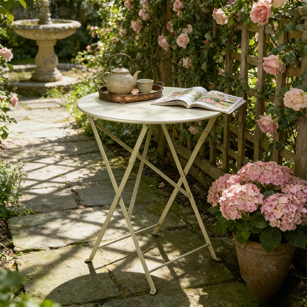SOLARA Foldable Bistro Table Space-Saving Design Steel Frame with Rust-Resistant Coating French Balcony Style - Green - Image 2