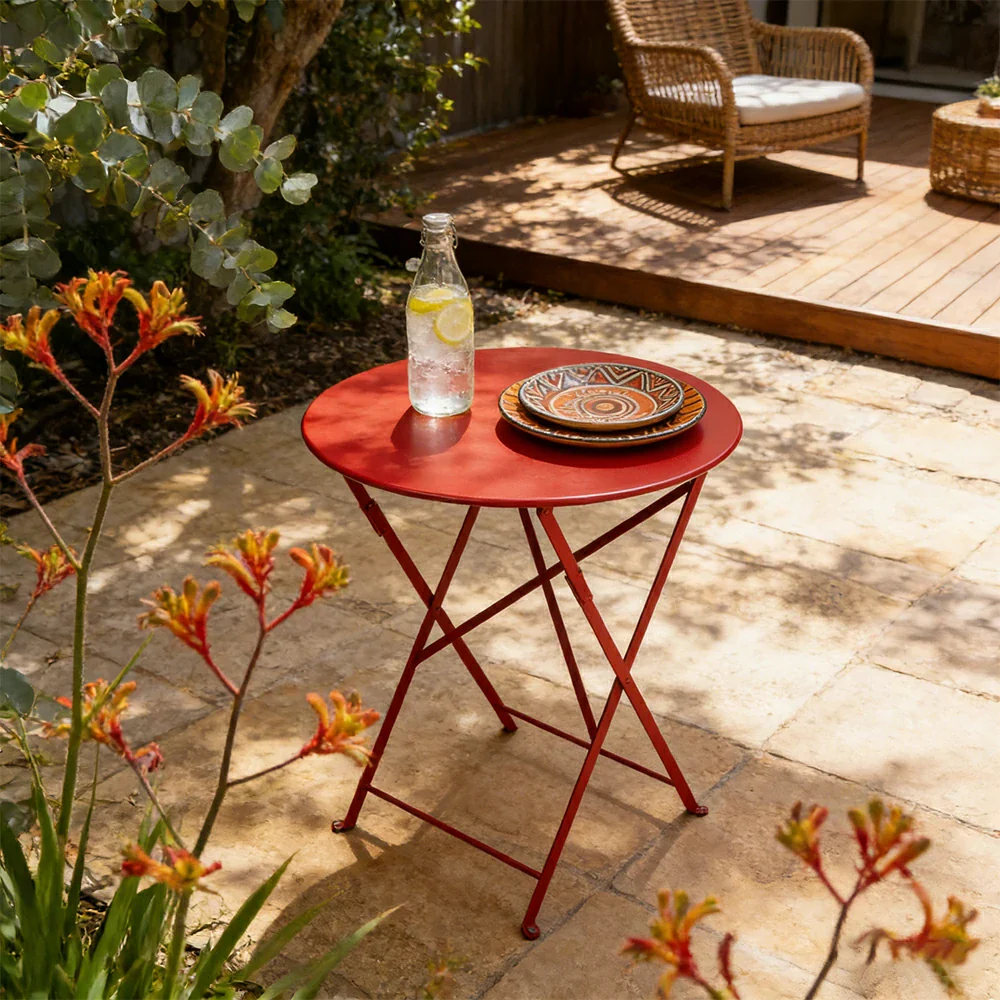 SOLARA Foldable Bistro Table Space-Saving Design Steel Frame with Rust-Resistant Coating French Balcony Style - Red - Image 4