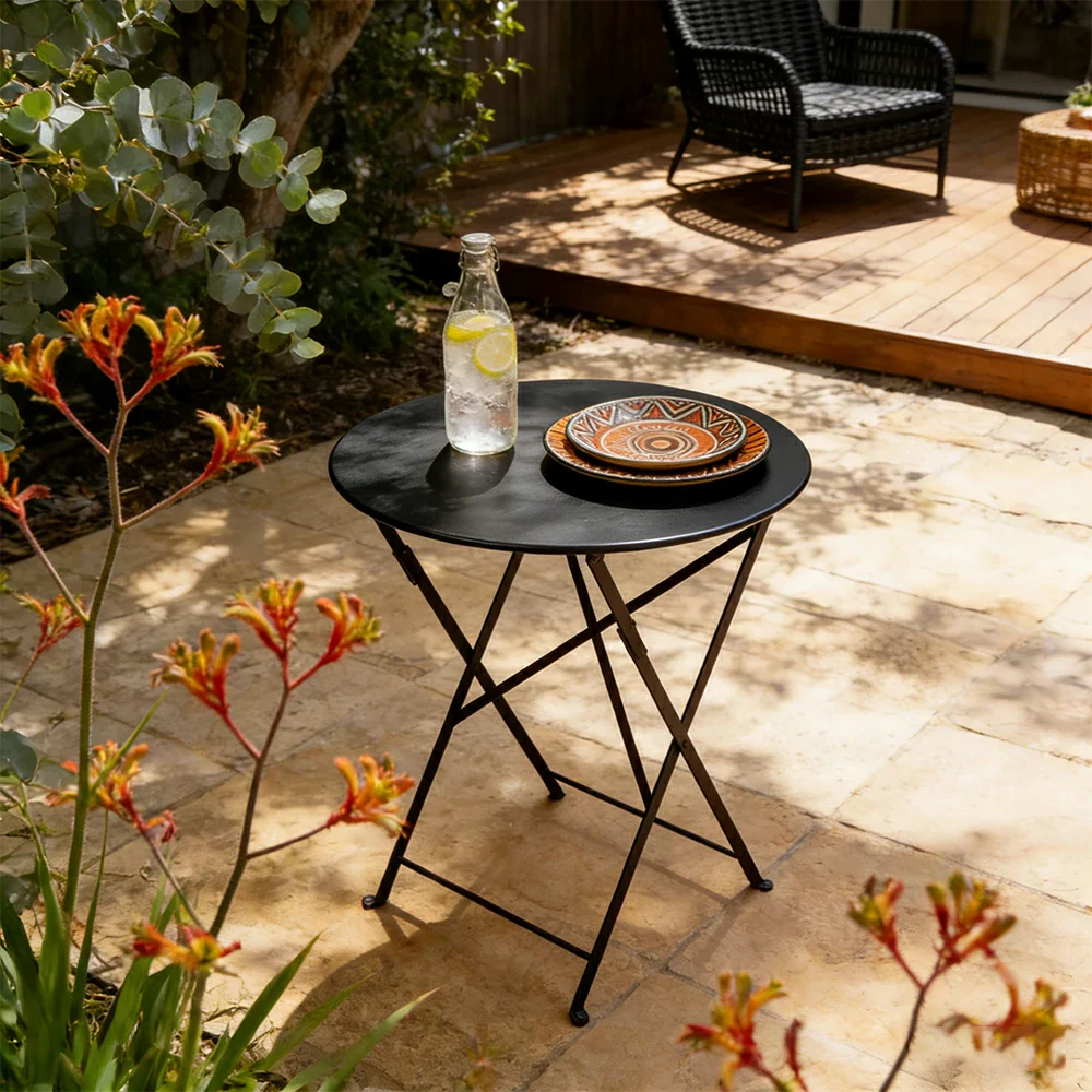 SOLARA Foldable Bistro Table Space-Saving Design Steel Frame with Rust-Resistant Coating French Balcony Style - Black - Image 2