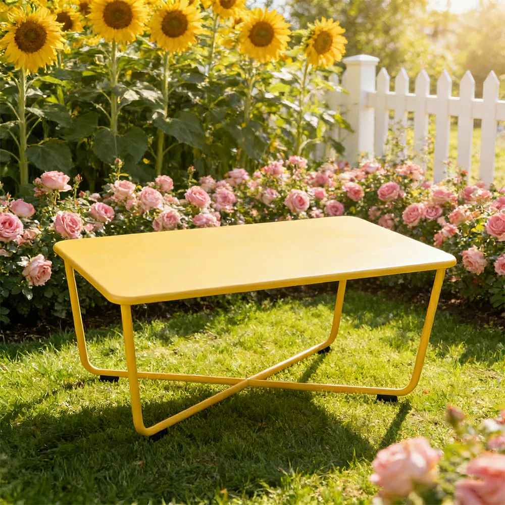 SOLARA Outdoor Coffee Table Rust-Resistant Steel Frame One-Piece Easy-Clean Top French Minimalist Patio Design - Image 2