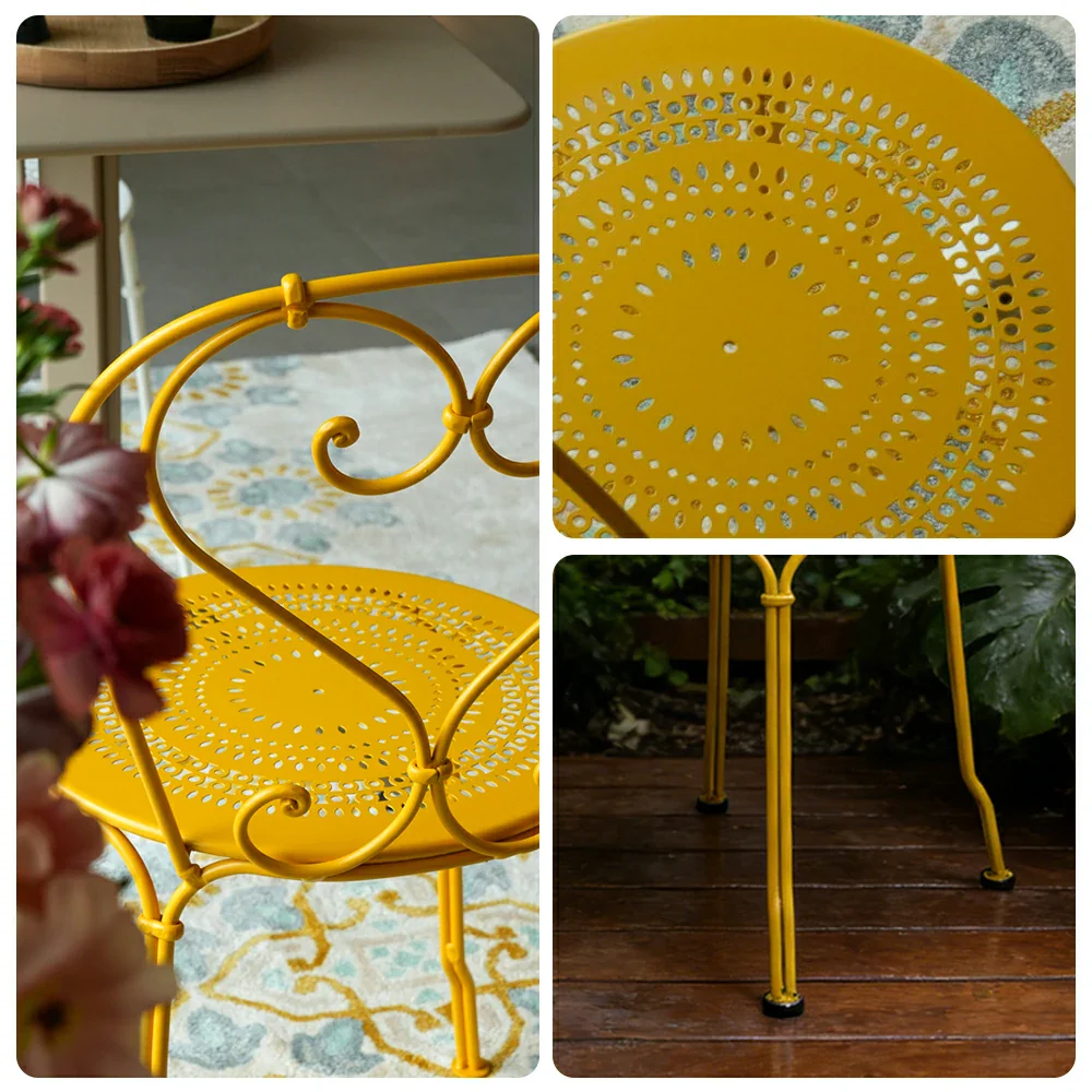 SOLARA Stackable Dining Chair Commercial-Grade Rust-Resistant Steel Frame Perforated Quick-Dry Seat Space-Saving Design - Yellow - Image 3
