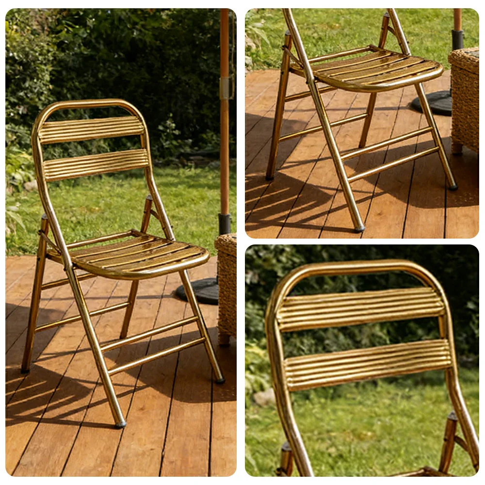 SOLARA Foldable Stainless Steel Chair 304 Anti-Rust Heavy Duty Space Saving Portable Seating for Home Kitchen Balcony - Gold - Image 3