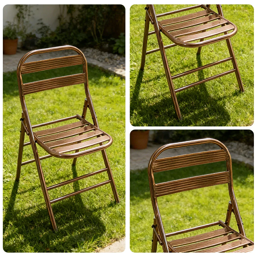 SOLARA Foldable Stainless Steel Chair 304 Anti-Rust Heavy Duty Space Saving Portable Seating for Home Kitchen Balcony - Rose Gold - Image 3